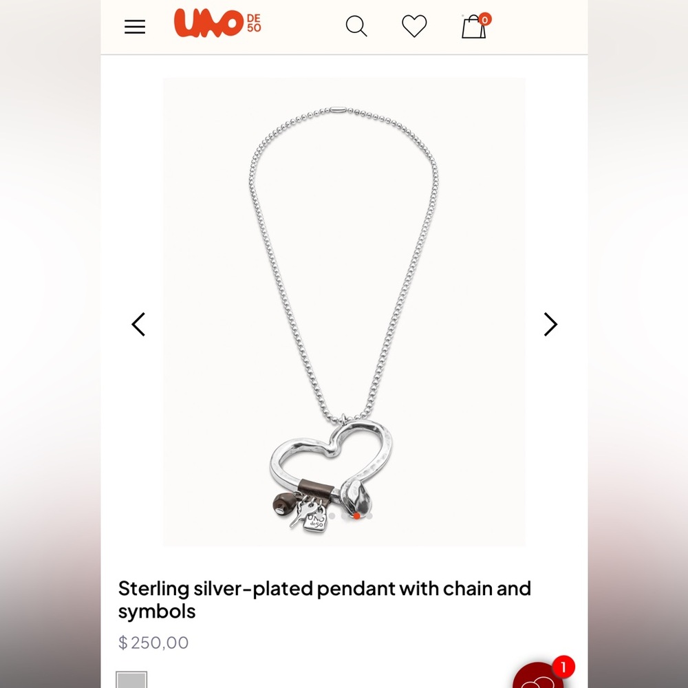 NWT UNO de 50 Sterling silver-plated pendant with chain and symbols